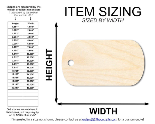 Unfinished Wood Military Dog Tag Shape | DIY Craft Cutout | up to 46" DIY - NameSigns.com
