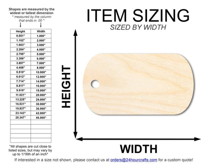 Unfinished Wood Military Dog Tag Shape | DIY Craft Cutout | up to 46" DIY - NameSigns.com