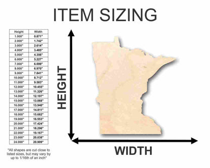 Unfinished Wood Minnesota Shape - State - Craft - up to 46" DIY - NameSigns.com