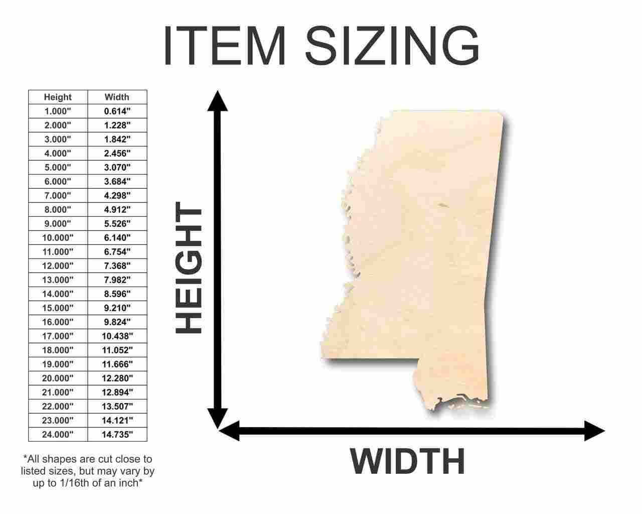 Unfinished Wood Mississippi Shape - State - Craft - up to 46" DIY - NameSigns.com