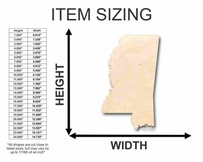 Unfinished Wood Mississippi Shape - State - Craft - up to 46" DIY - NameSigns.com