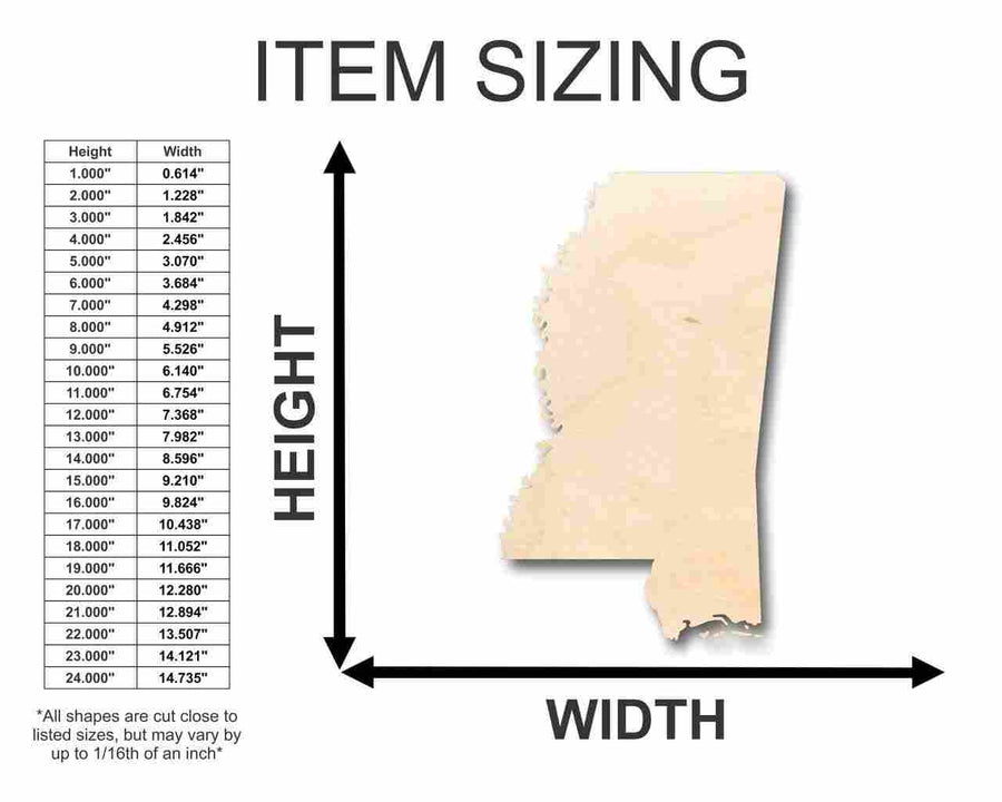 Unfinished Wood Mississippi Shape - State - Craft - up to 46" DIY - NameSigns.com
