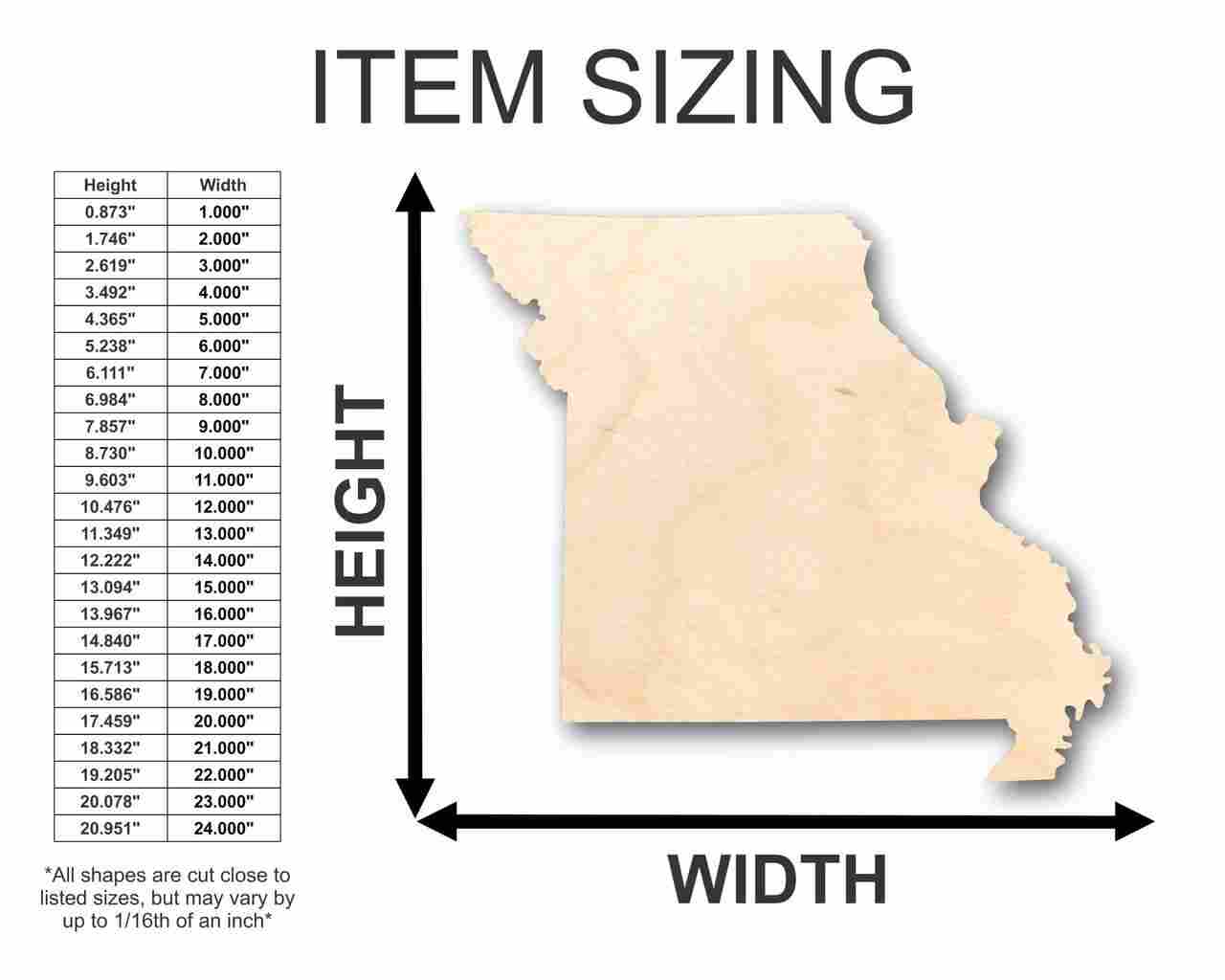 Unfinished Wood Missouri Shape - State - Craft - up to 46" DIY - NameSigns.com