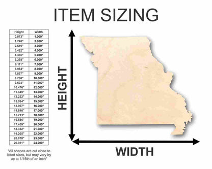 Unfinished Wood Missouri Shape - State - Craft - up to 46" DIY - NameSigns.com