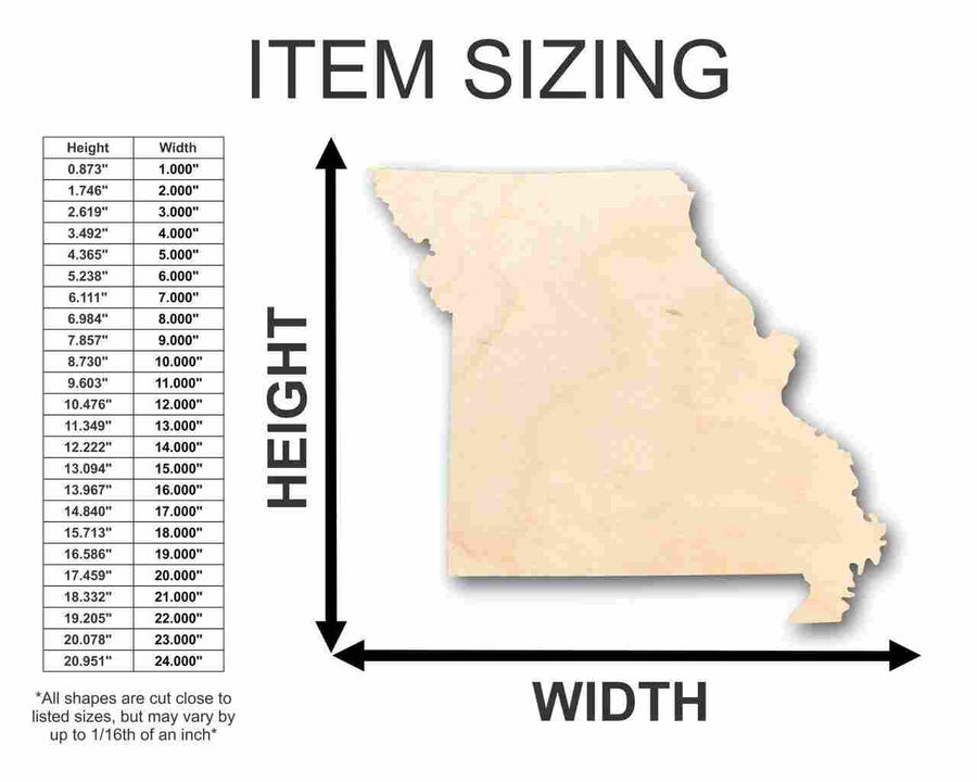 Unfinished Wood Missouri Shape - State - Craft - up to 46" DIY - NameSigns.com