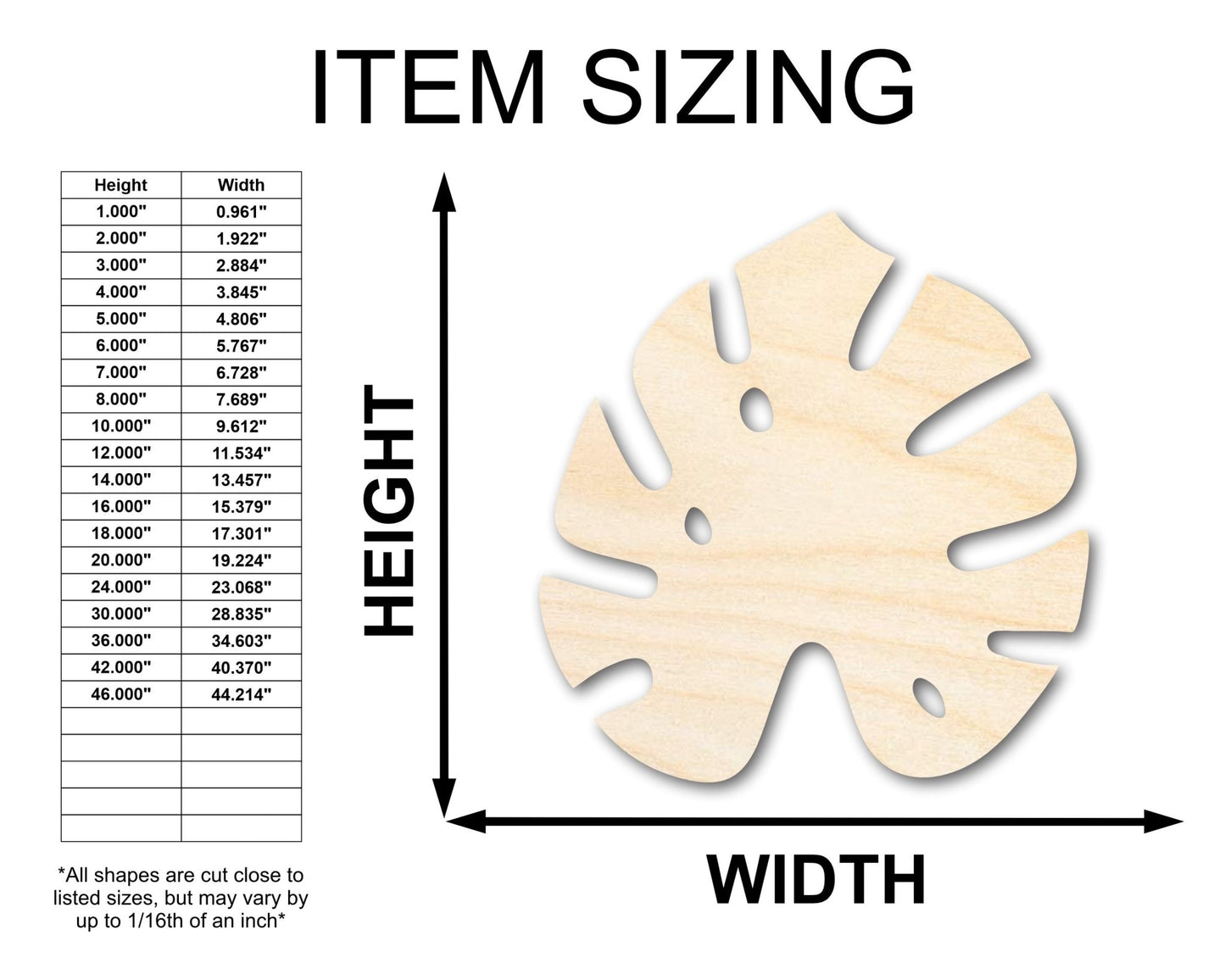 Unfinished Wood Monstera Leaf Shape - Craft - up to 46" - NameSigns.com
