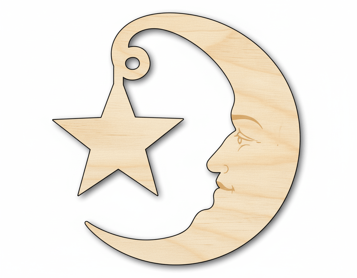Unfinished Wood Moon and Star Silhouette Shape - Craft - up to 46" - NameSigns.com