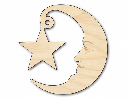 Unfinished Wood Moon and Star Silhouette Shape - Craft - up to 46" - NameSigns.com