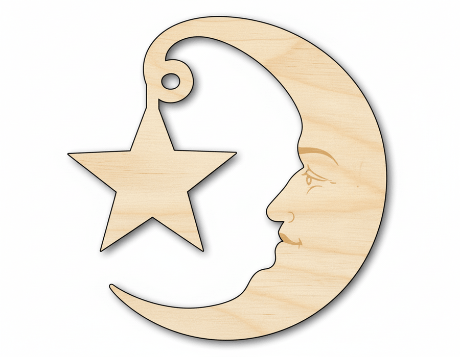 Unfinished Wood Moon and Star Silhouette Shape - Craft - up to 46" - NameSigns.com