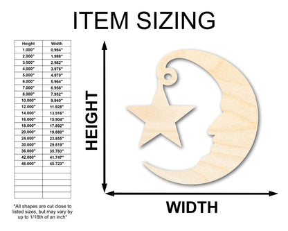 Unfinished Wood Moon and Star Silhouette Shape - Craft - up to 46" - NameSigns.com