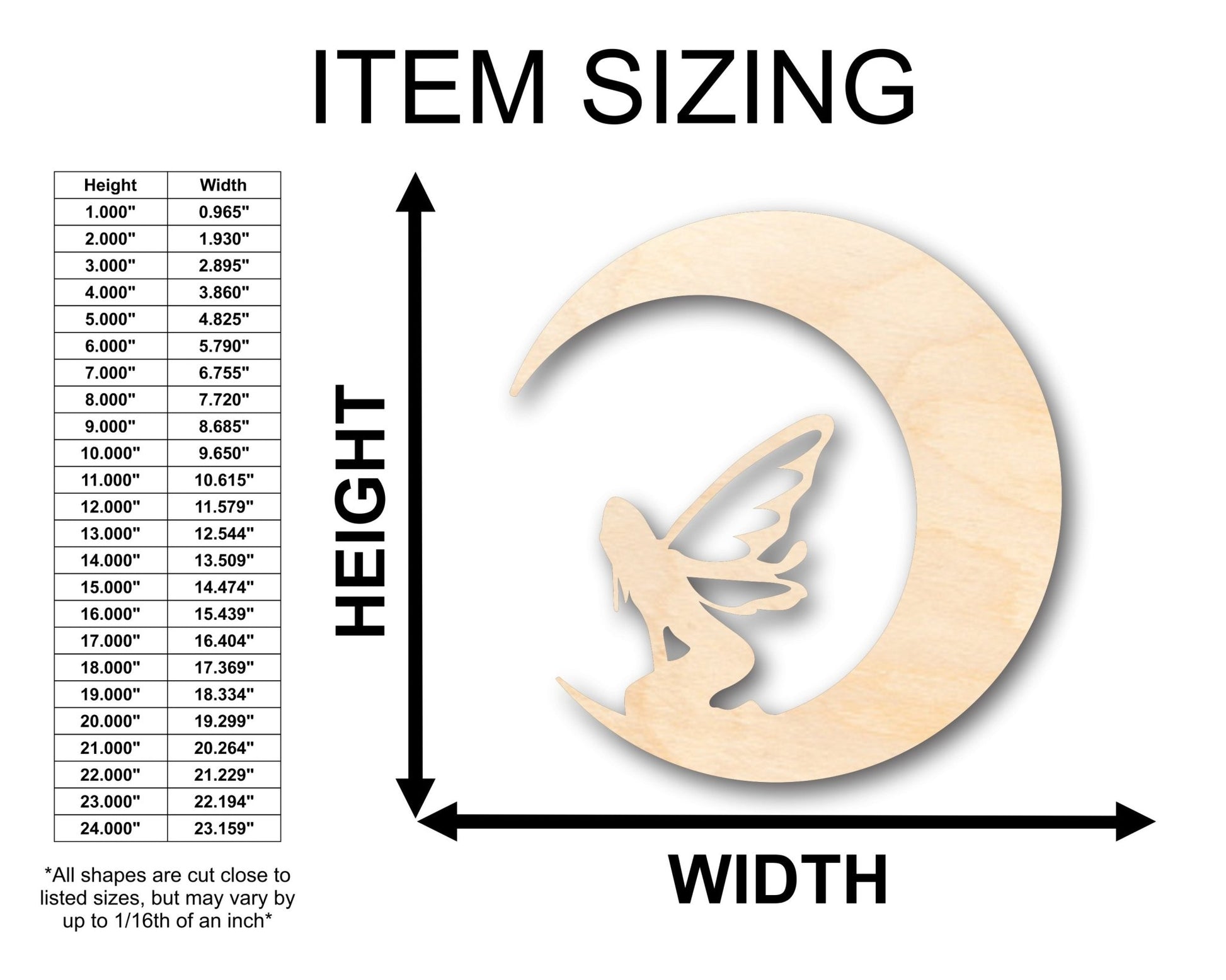 Unfinished Wood Moon Fairy Shape - Craft - up to 46" DIY - NameSigns.com