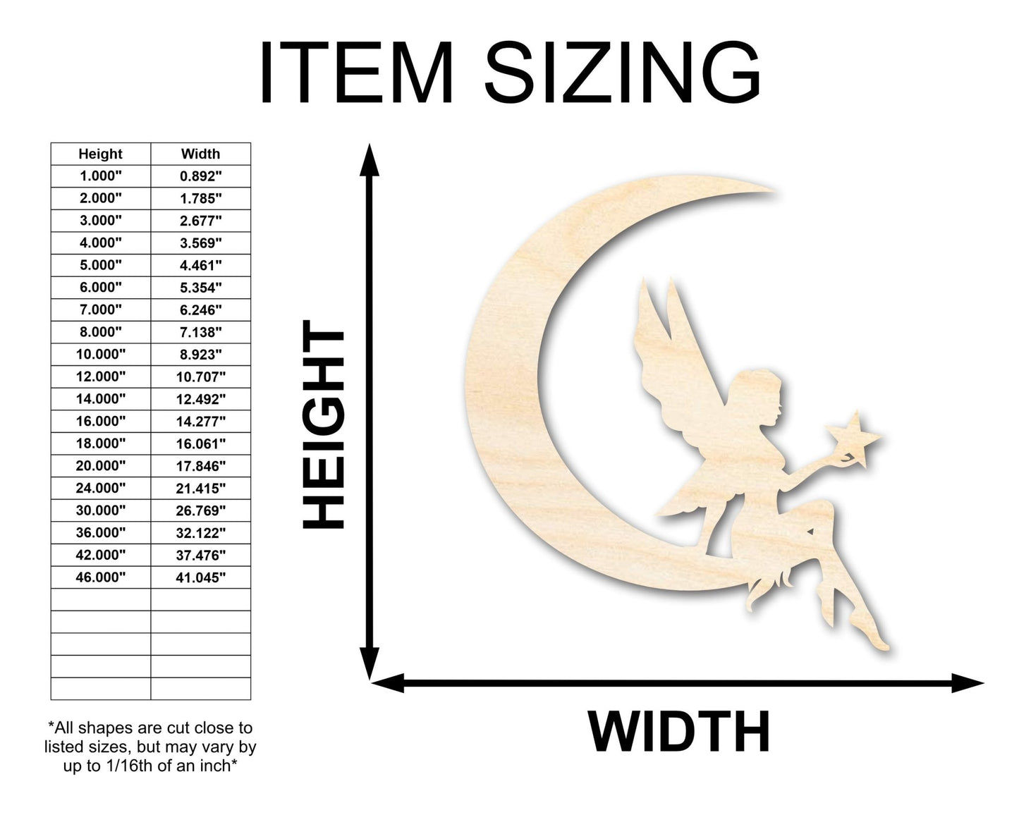Unfinished Wood Moon Fairy Silhouette - Craft - up to 46" DIY - NameSigns.com
