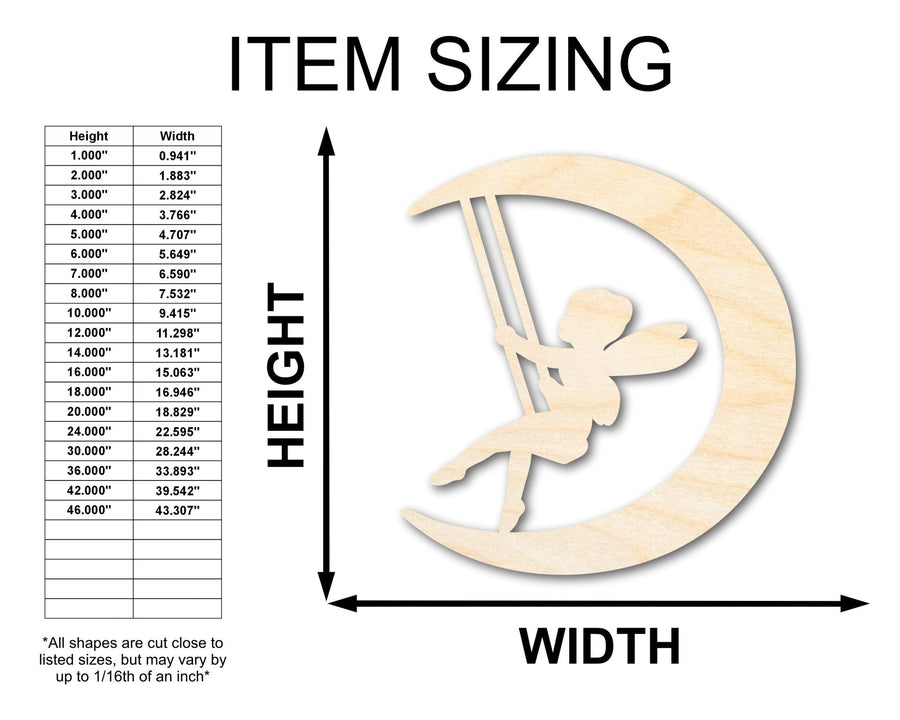 Unfinished Wood Moon Fairy Silhouette | DIY Craft Cutout | up to 46" DIY - NameSigns.com