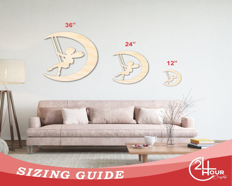 Unfinished Wood Moon Fairy Silhouette | DIY Craft Cutout | up to 46" DIY - NameSigns.com