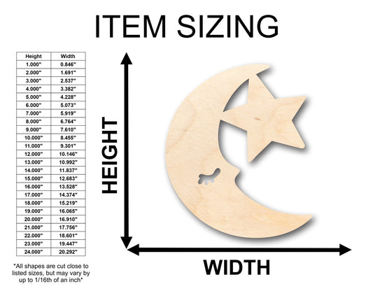 Unfinished Wood Moon & Star Shape - Craft - up to 46" DIY - NameSigns.com