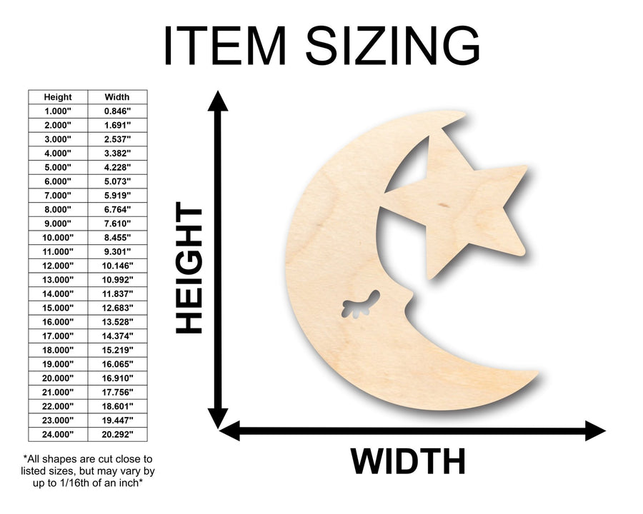 Unfinished Wood Moon & Star Shape - Craft - up to 46" DIY - NameSigns.com