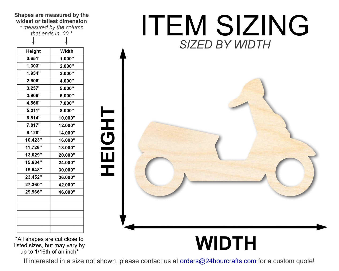 Unfinished Wood Moped Shape | DIY Craft Cutout | up to 46" DIY - NameSigns.com