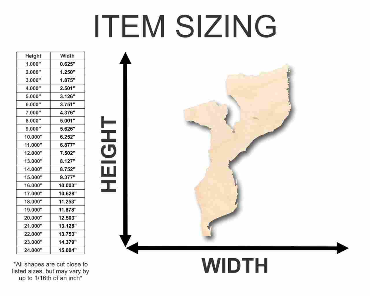 Unfinished Wood Mozambique Shape - Country - Craft - up to 46" DIY - NameSigns.com