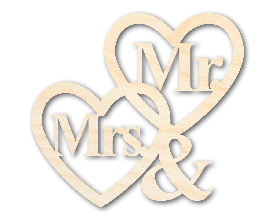 Unfinished Wood Mr. and Mrs. Hearts Shape | DIY Craft Cutout | up to 46" DIY - NameSigns.com