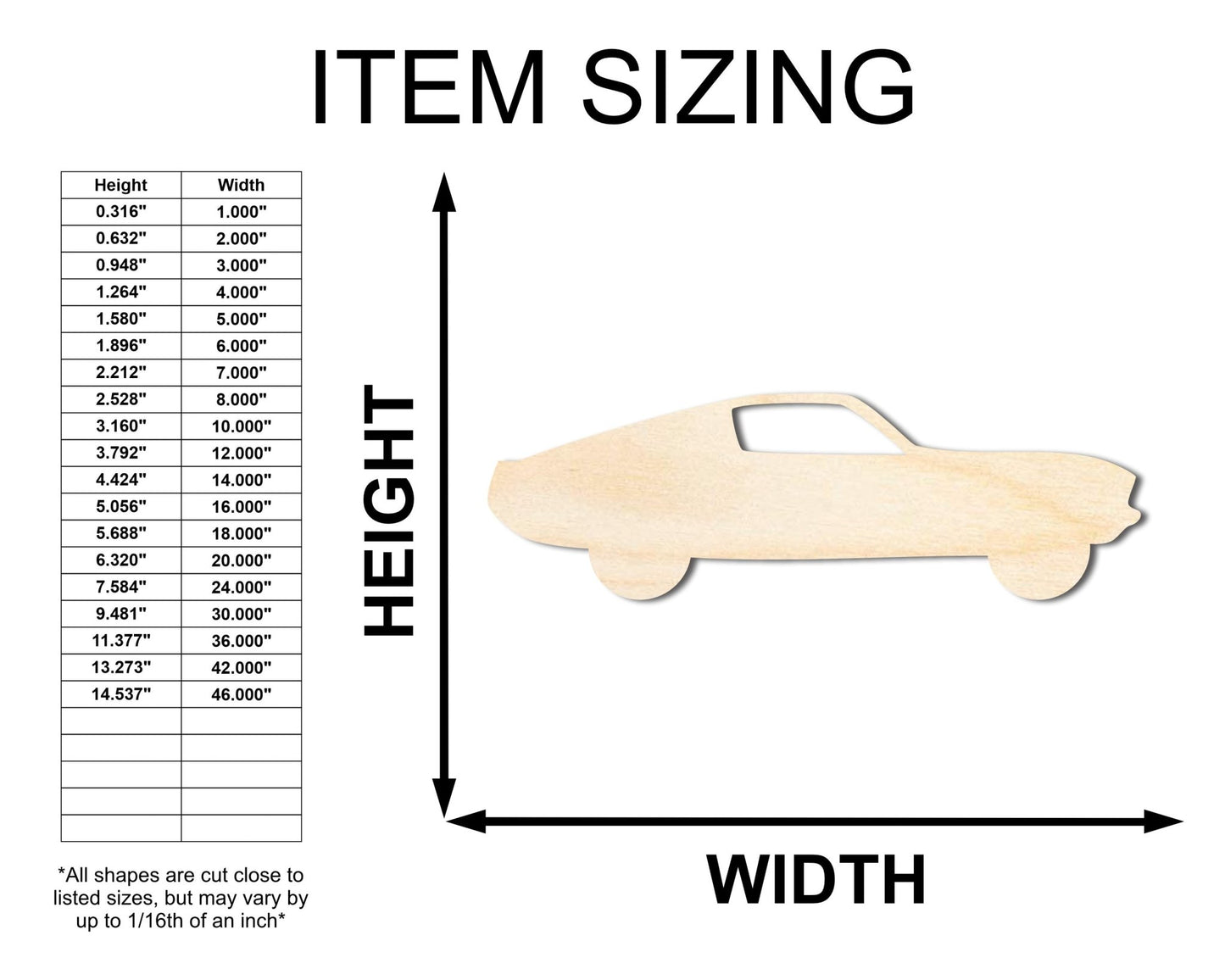 Unfinished Wood Muscle Car Shape - Car Craft - up to 46" DIY - NameSigns.com
