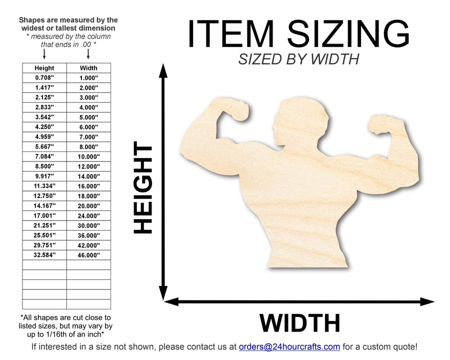 Unfinished Wood Muscle Man Shape | DIY Craft Cutout | up to 46" DIY - NameSigns.com