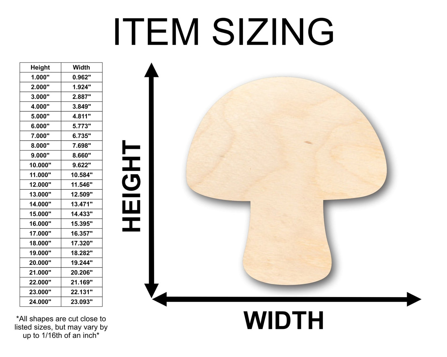 Unfinished Wood Mushroom Shape - Craft - up to 46" DIY - NameSigns.com