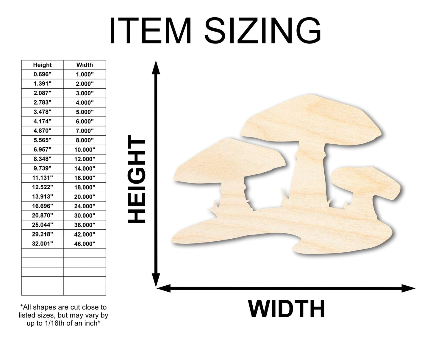 Unfinished Wood Mushrooms Shape - Craft - up to 46" - NameSigns.com