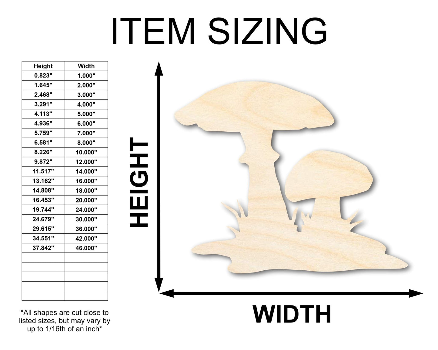 Unfinished Wood Mushrooms Shape - Craft - up to 46" - NameSigns.com