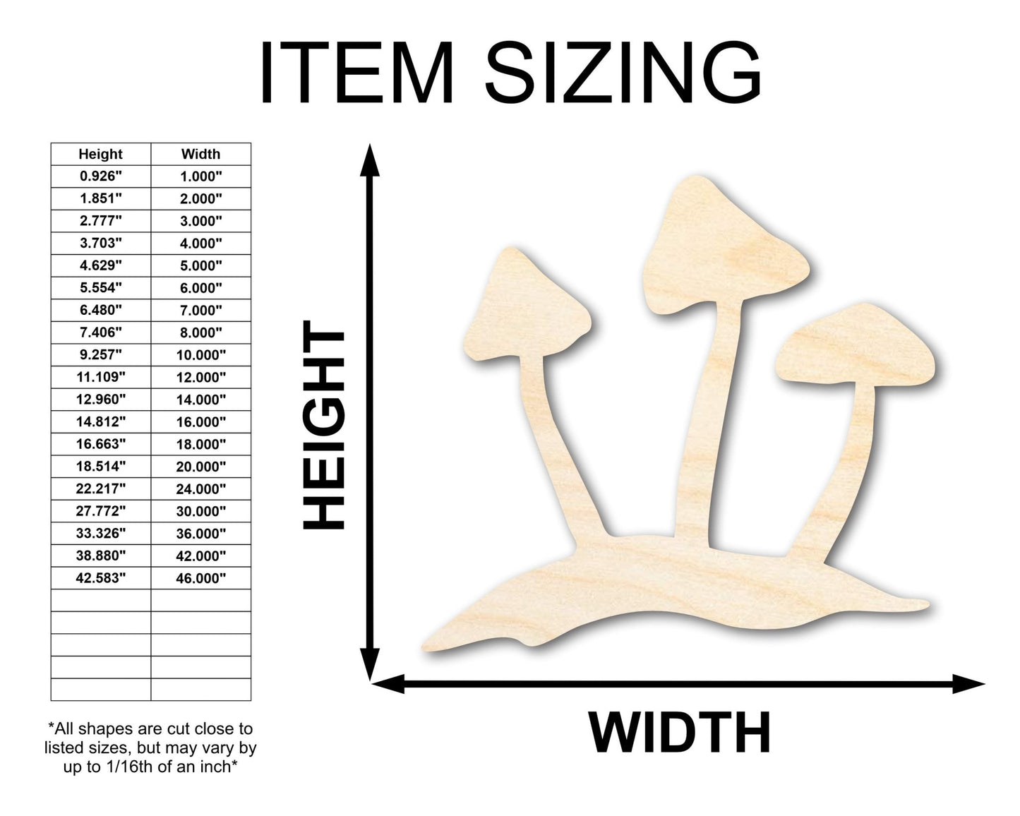 Unfinished Wood Mushrooms Shape - Craft - up to 46" - NameSigns.com