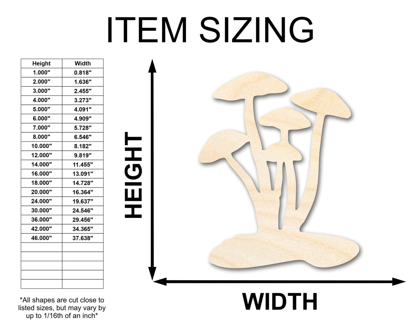 Unfinished Wood Mushrooms Shape - Craft - up to 46" - NameSigns.com