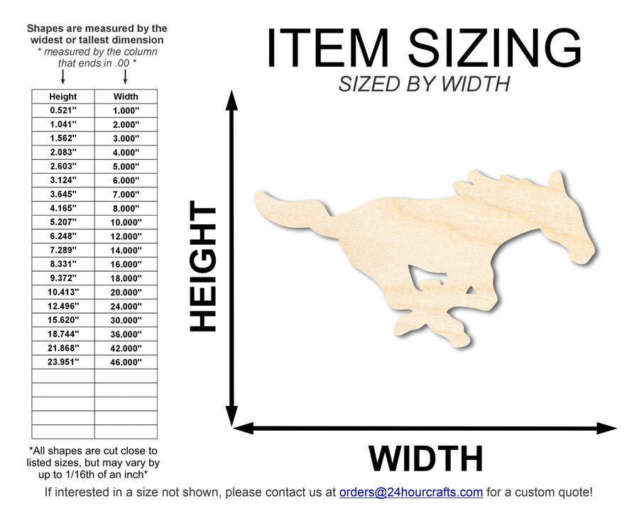 Unfinished Wood Mustang Mascot Shape | DIY Craft Cutout | up to 46" DIY - NameSigns.com