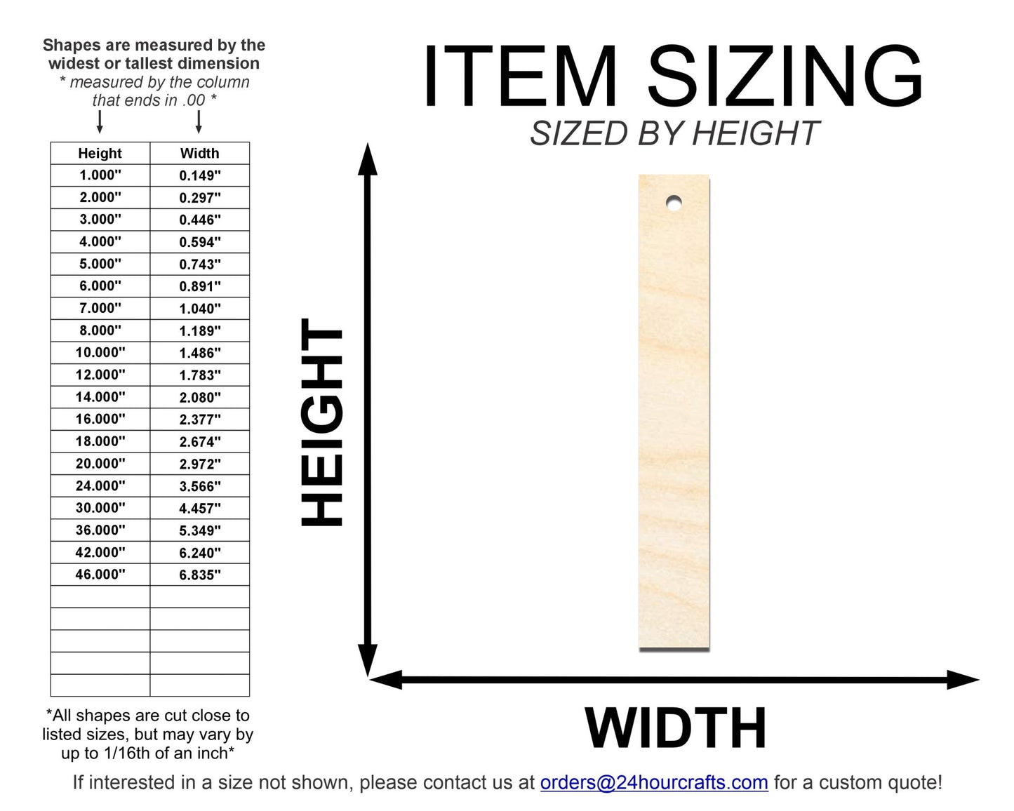 Unfinished Wood Narrow Bookmark Shape | DIY Craft Cutout | up to 12" DIY - NameSigns.com