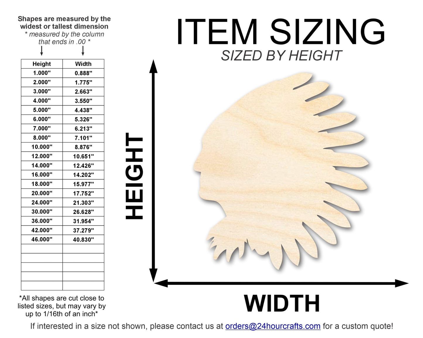 Unfinished Wood Native American Mascot Shape | DIY Craft Cutout | up to 46" DIY - NameSigns.com