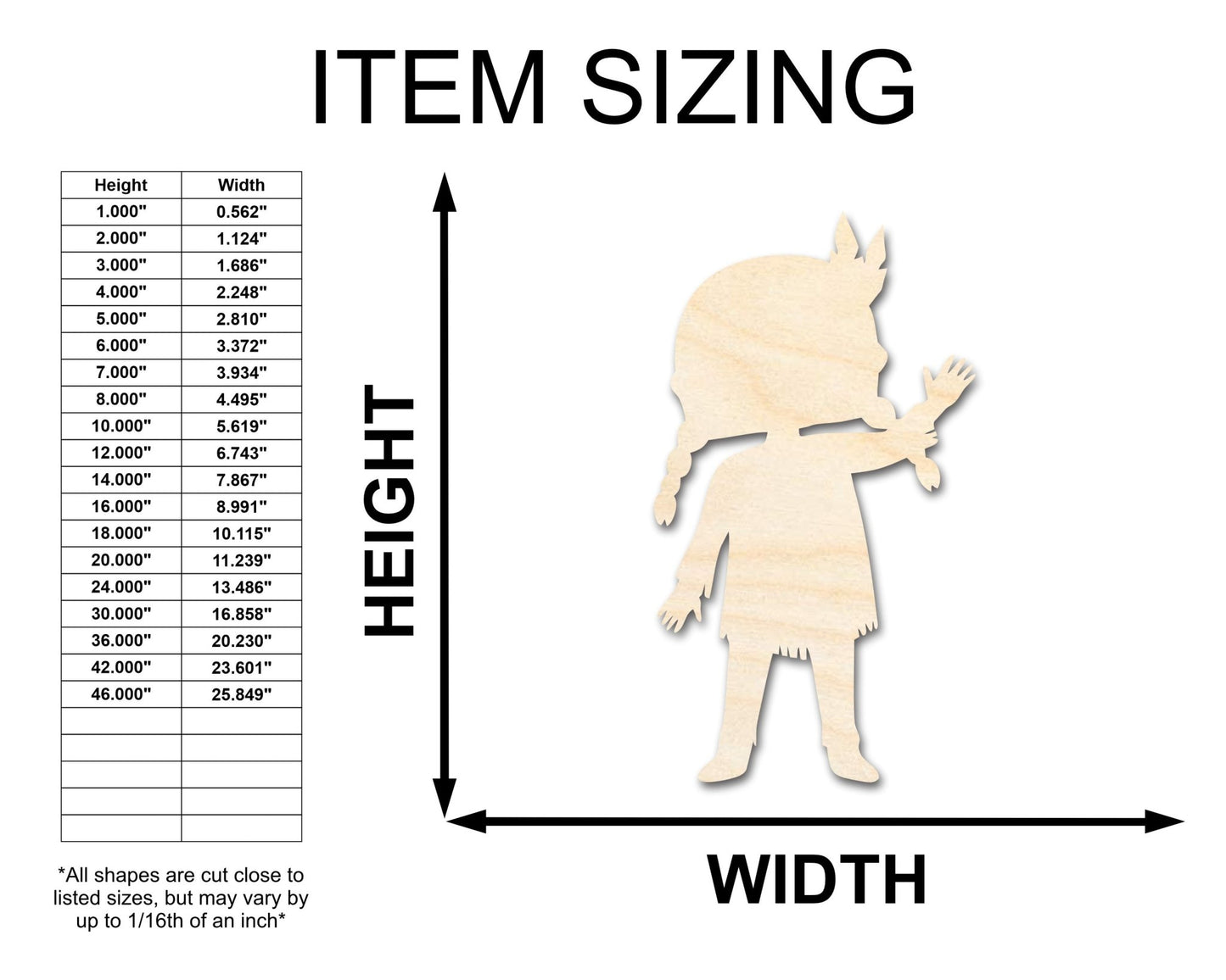 Unfinished Wood Native Girl Shape | Craft Cutout | up to 46" DIY - NameSigns.com