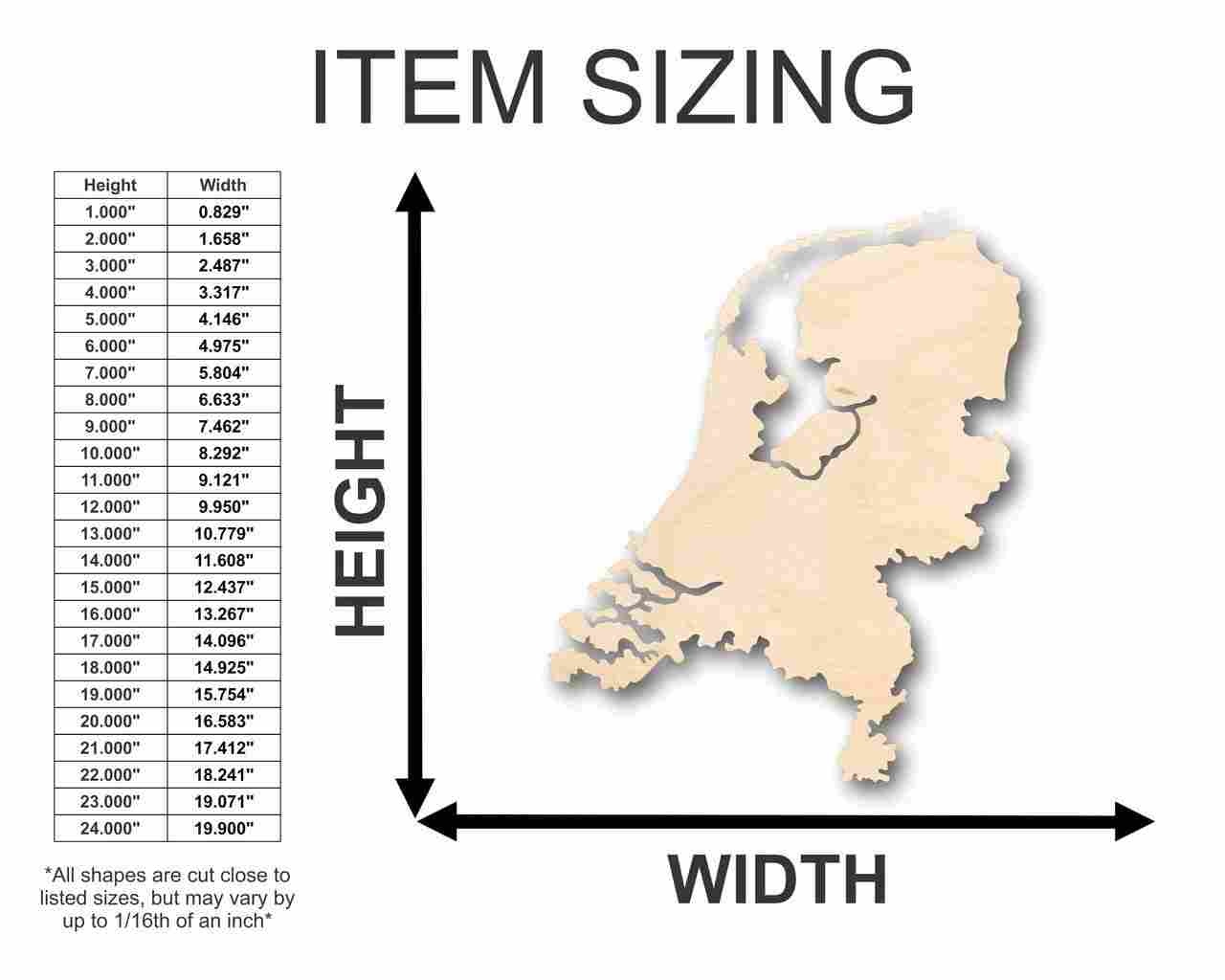 Unfinished Wood Netherlands Shape - Country - Craft - up to 46" DIY - NameSigns.com