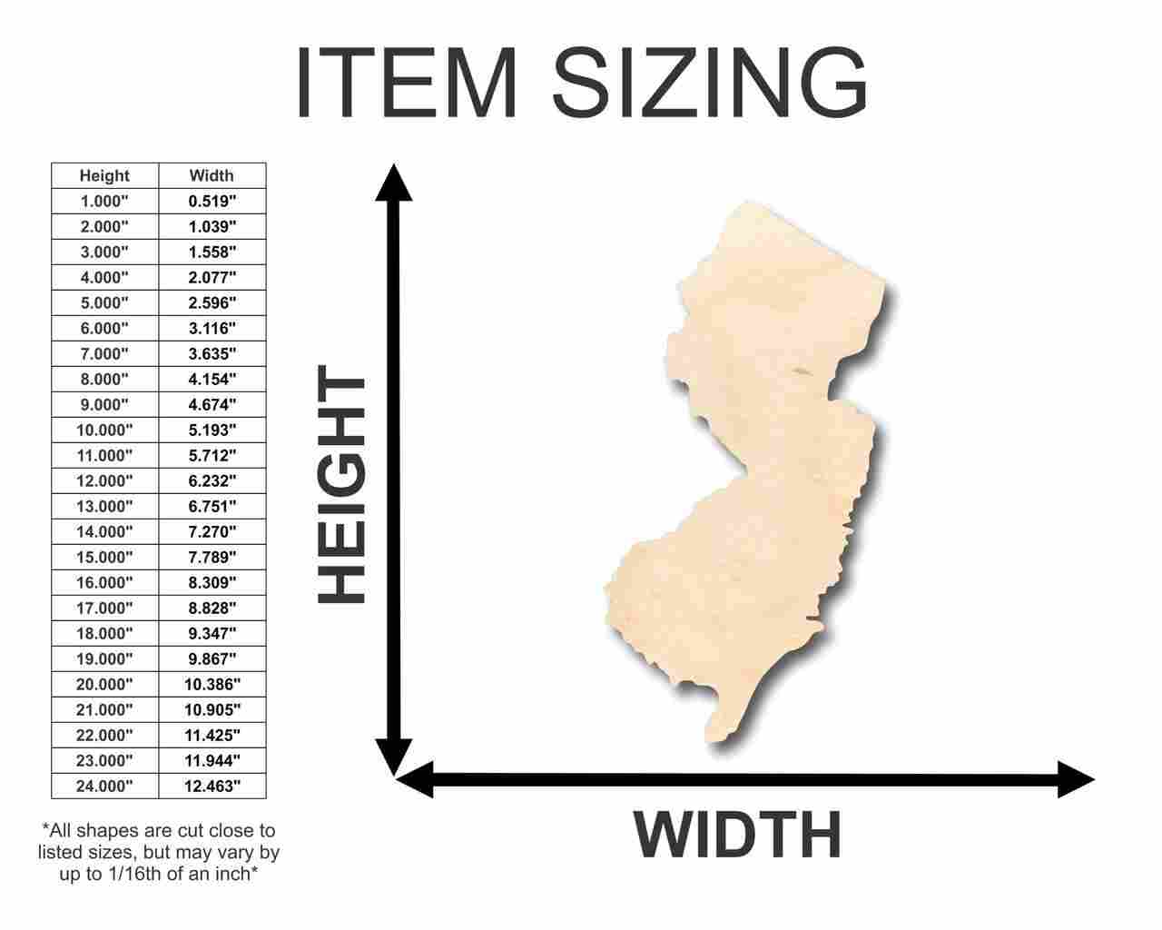 Unfinished Wood New Jersey Shape - State - Craft - up to 46" DIY - NameSigns.com