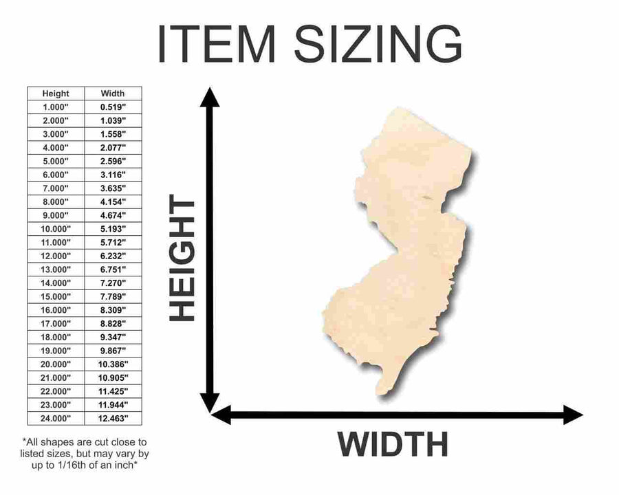 Unfinished Wood New Jersey Shape - State - Craft - up to 46" DIY - NameSigns.com