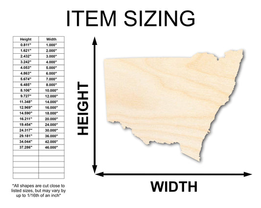 Unfinished Wood New South Wales State Shape - Australia State Craft - up to 46" DIY - NameSigns.com