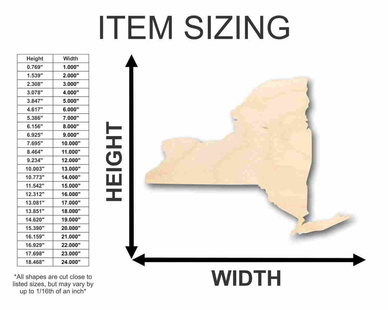 Unfinished Wood New York Shape - State - Craft - up to 46" DIY - NameSigns.com