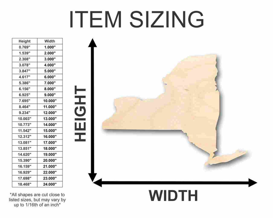 Unfinished Wood New York Shape - State - Craft - up to 46" DIY - NameSigns.com