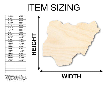 Unfinished Wood Nigeria Shape - West Africa Craft - up to 46" DIY - NameSigns.com