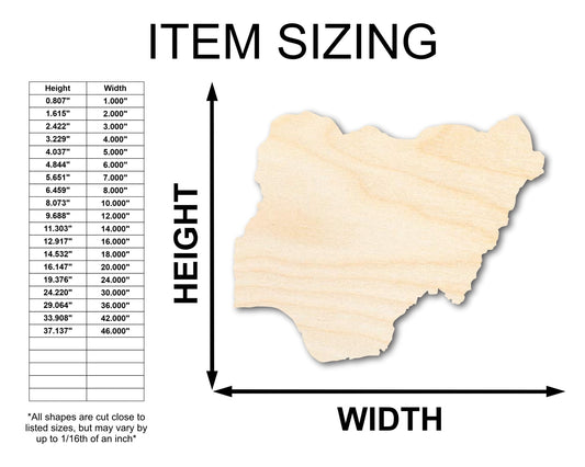 Unfinished Wood Nigeria Shape - West Africa Craft - up to 46" DIY - NameSigns.com