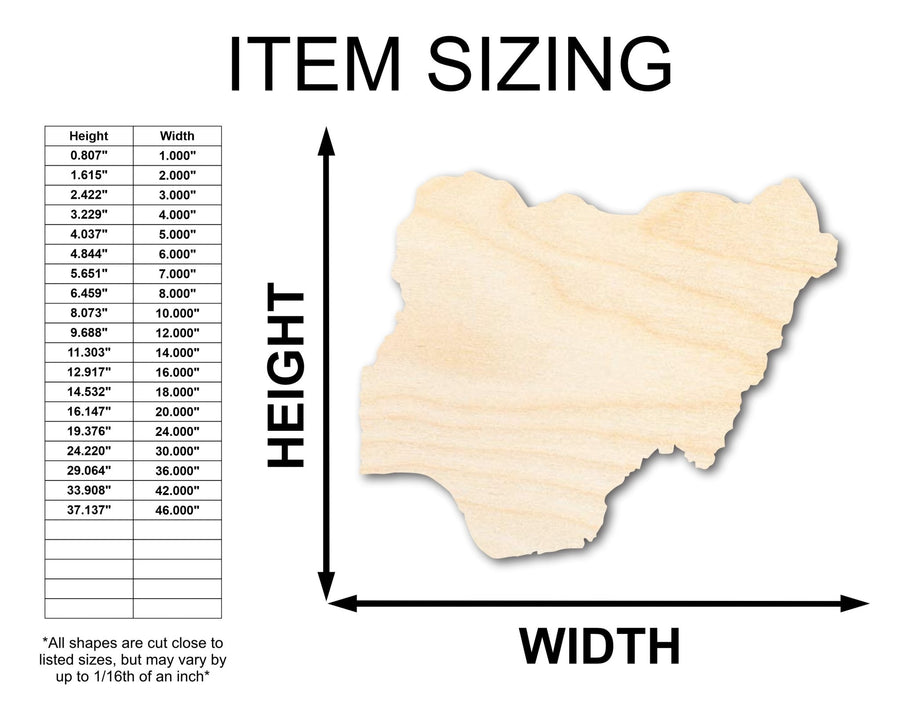 Unfinished Wood Nigeria Shape - West Africa Craft - up to 46" DIY - NameSigns.com