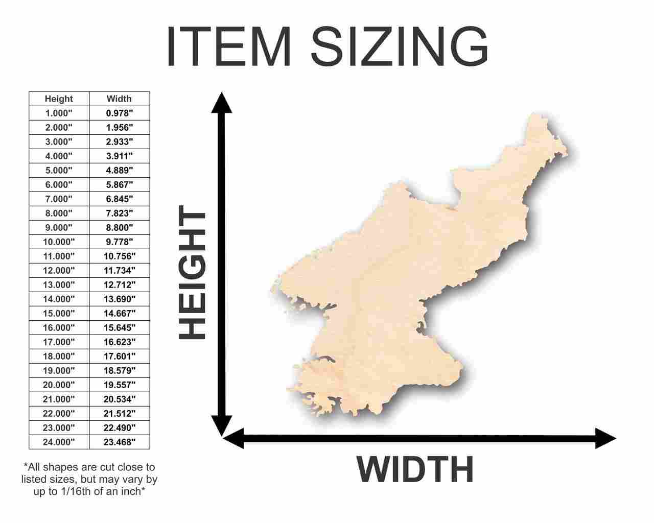 Unfinished Wood North Korea Shape - Country - Craft - up to 46" DIY - NameSigns.com