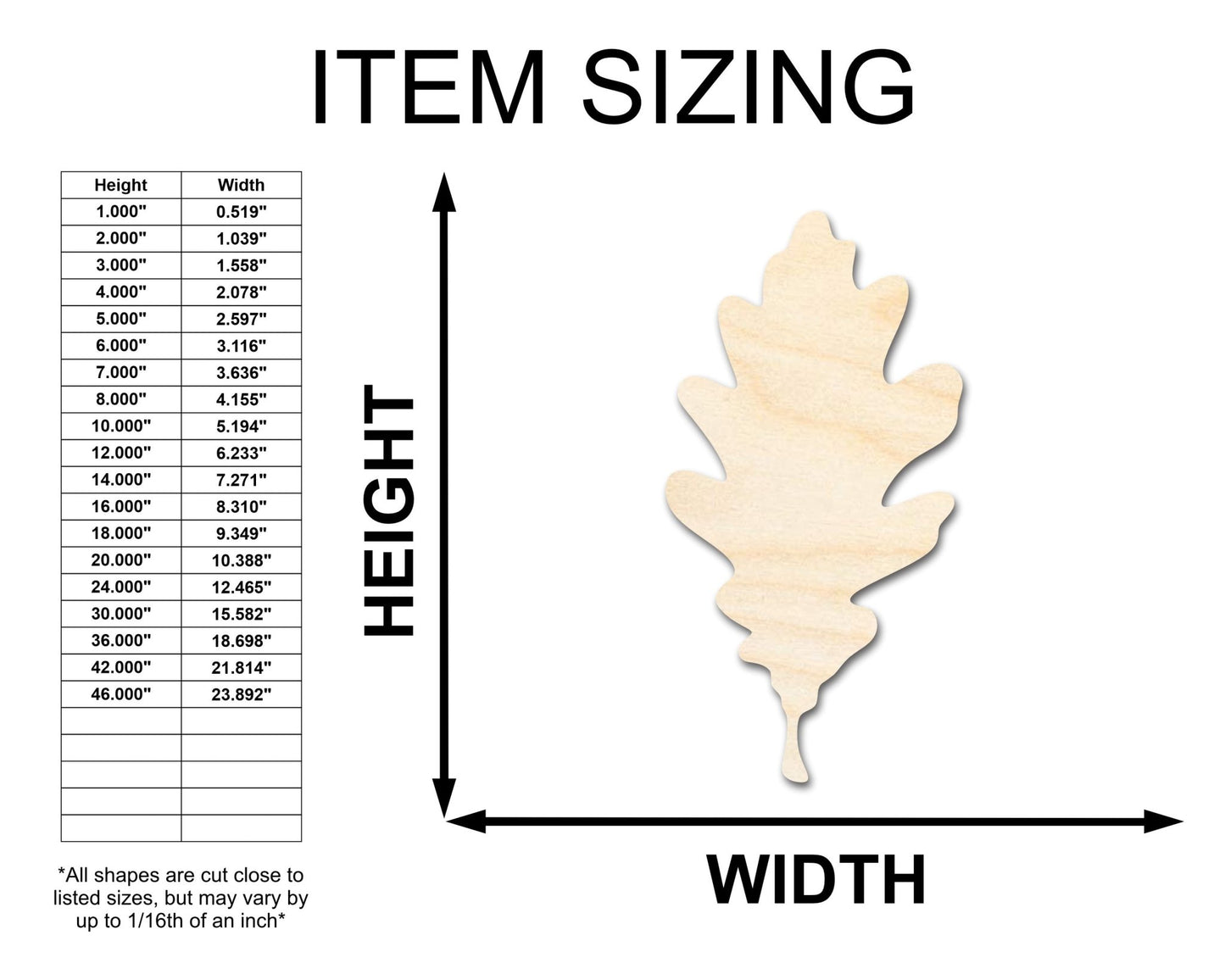 Unfinished Wood Oak Leaf Shape - Fall - Craft - up to 46" DIY - NameSigns.com