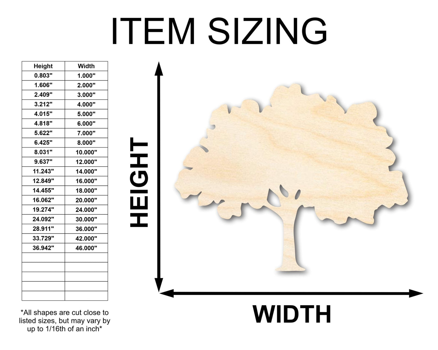 Unfinished Wood Oak Tree Shape - Craft - up to 46" - NameSigns.com