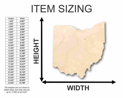 Unfinished Wood Ohio Shape - State - Craft - up to 46" DIY - NameSigns.com