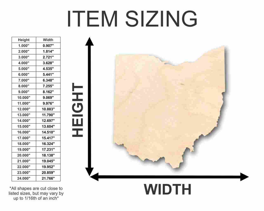Unfinished Wood Ohio Shape - State - Craft - up to 46" DIY - NameSigns.com