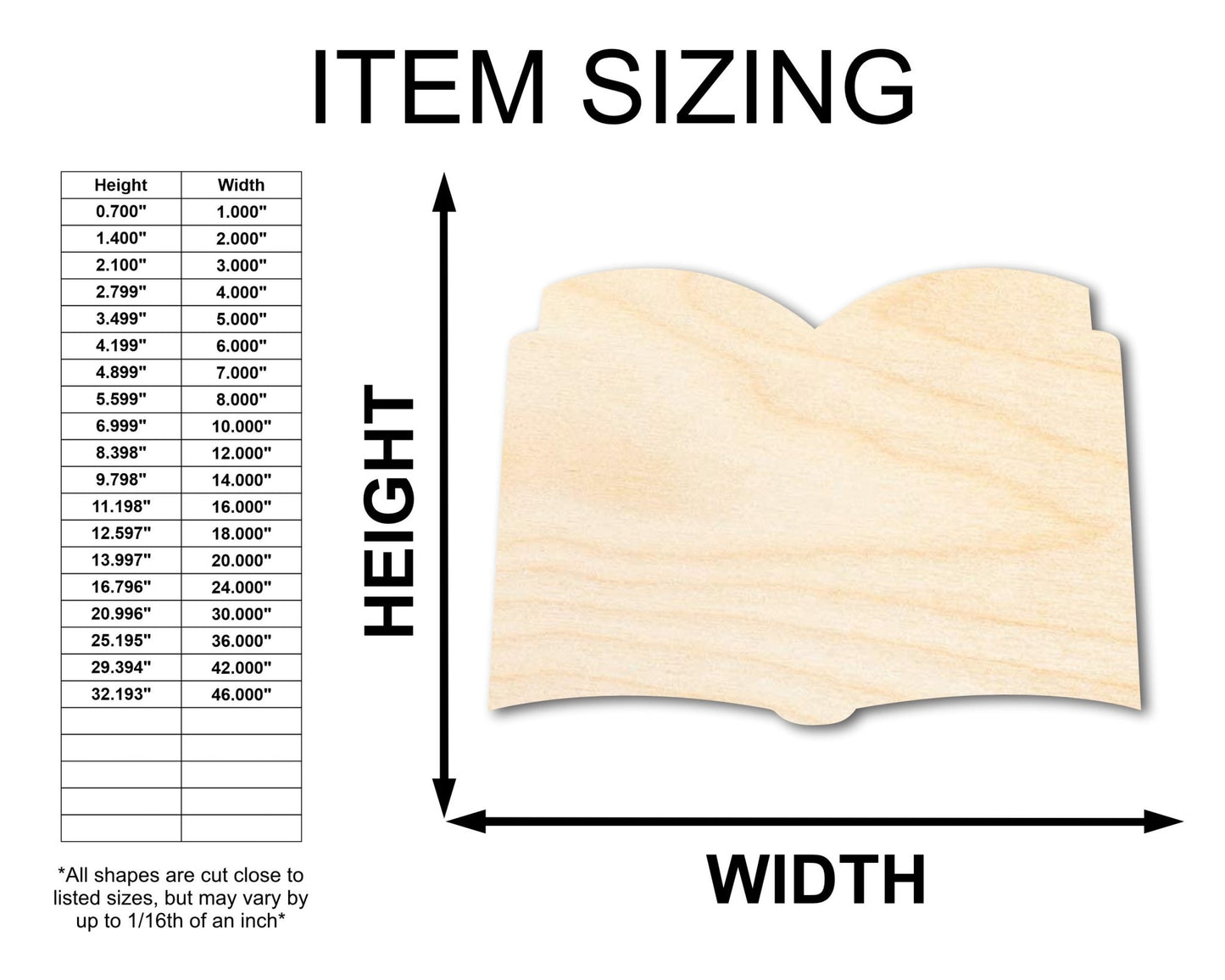 Unfinished Wood Open Book Silhouette - Craft - up to 46" DIY - NameSigns.com