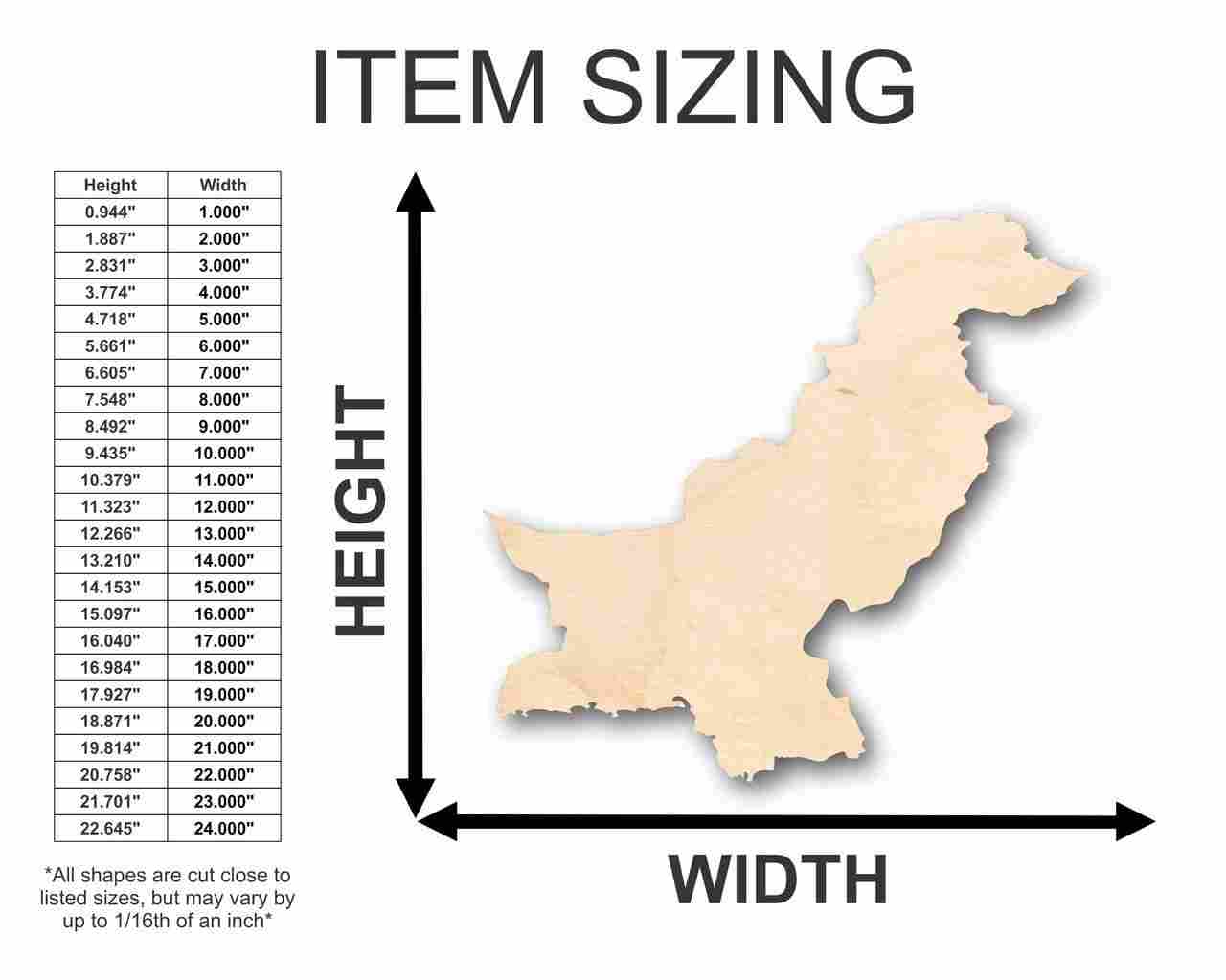 Unfinished Wood Pakistan Shape - Country - Craft - up to 46" Width DIY - NameSigns.com